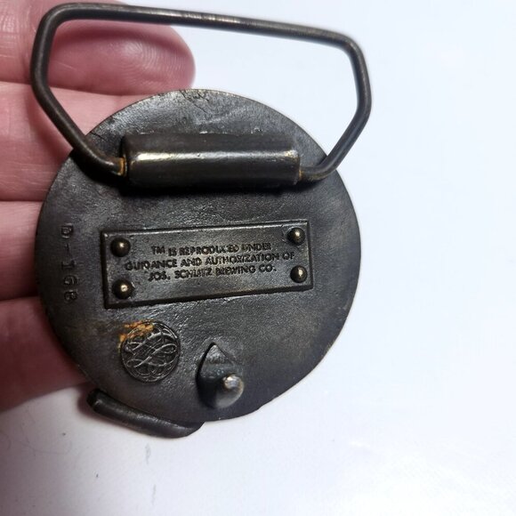 Schlitz Trademark Belt Buckle Vintage 70s Brass Globe D-168 Schultz Brewing Co. - Picture 7 of 7